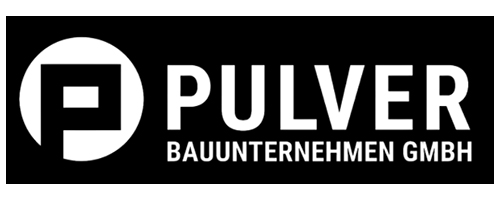 Das Logo der Pulver Bauunternehmen GmbH ist schwarz-weiß mit einem P.